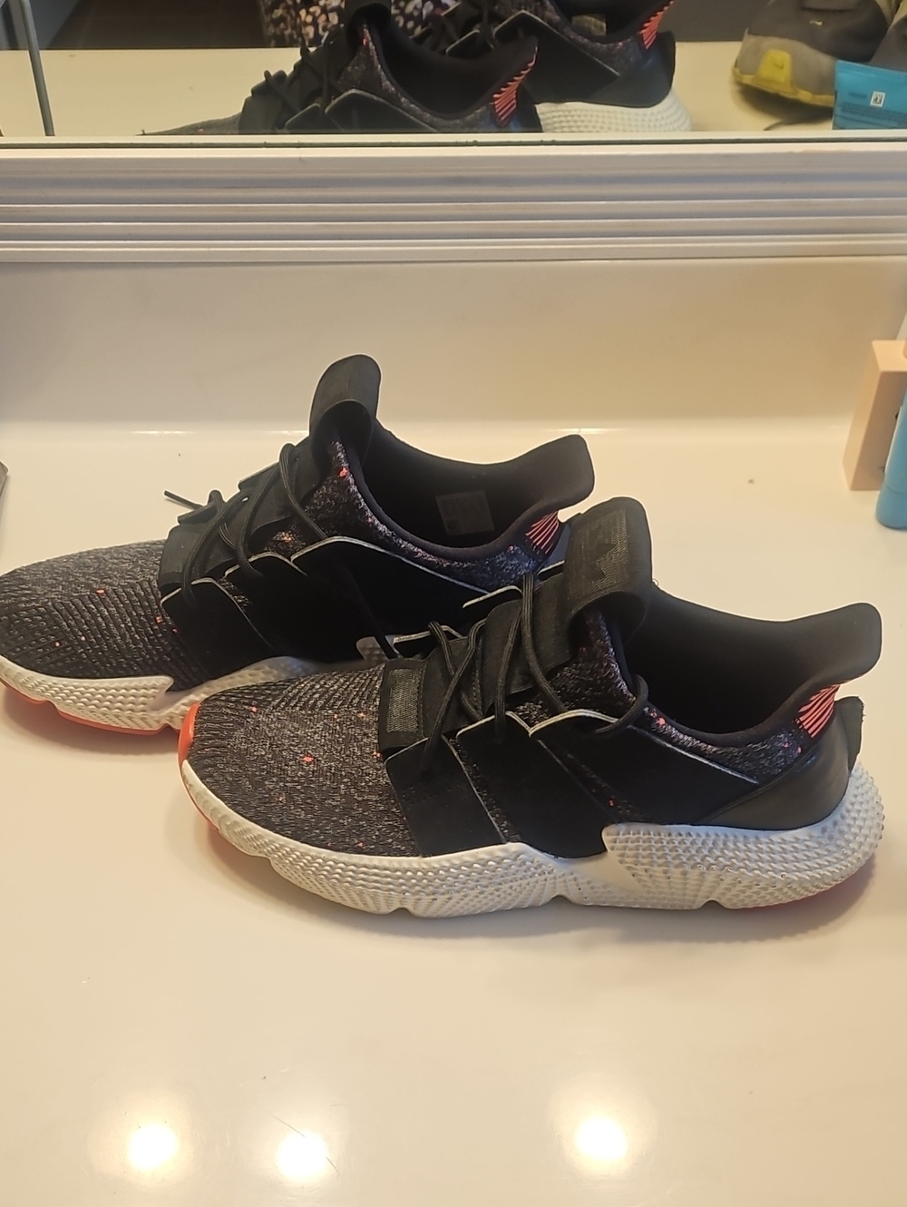 adidas Black Knit Athletic Shoes with White Midsole and Pink Accents